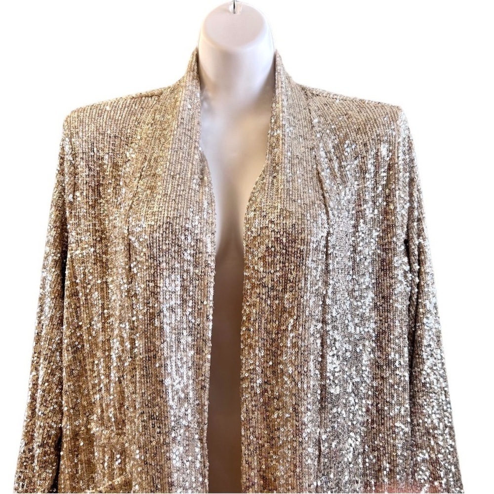 NWT Sequined Long Sleeve Tan Duster Cardigan Over Sized XS Festival Wedding Fall